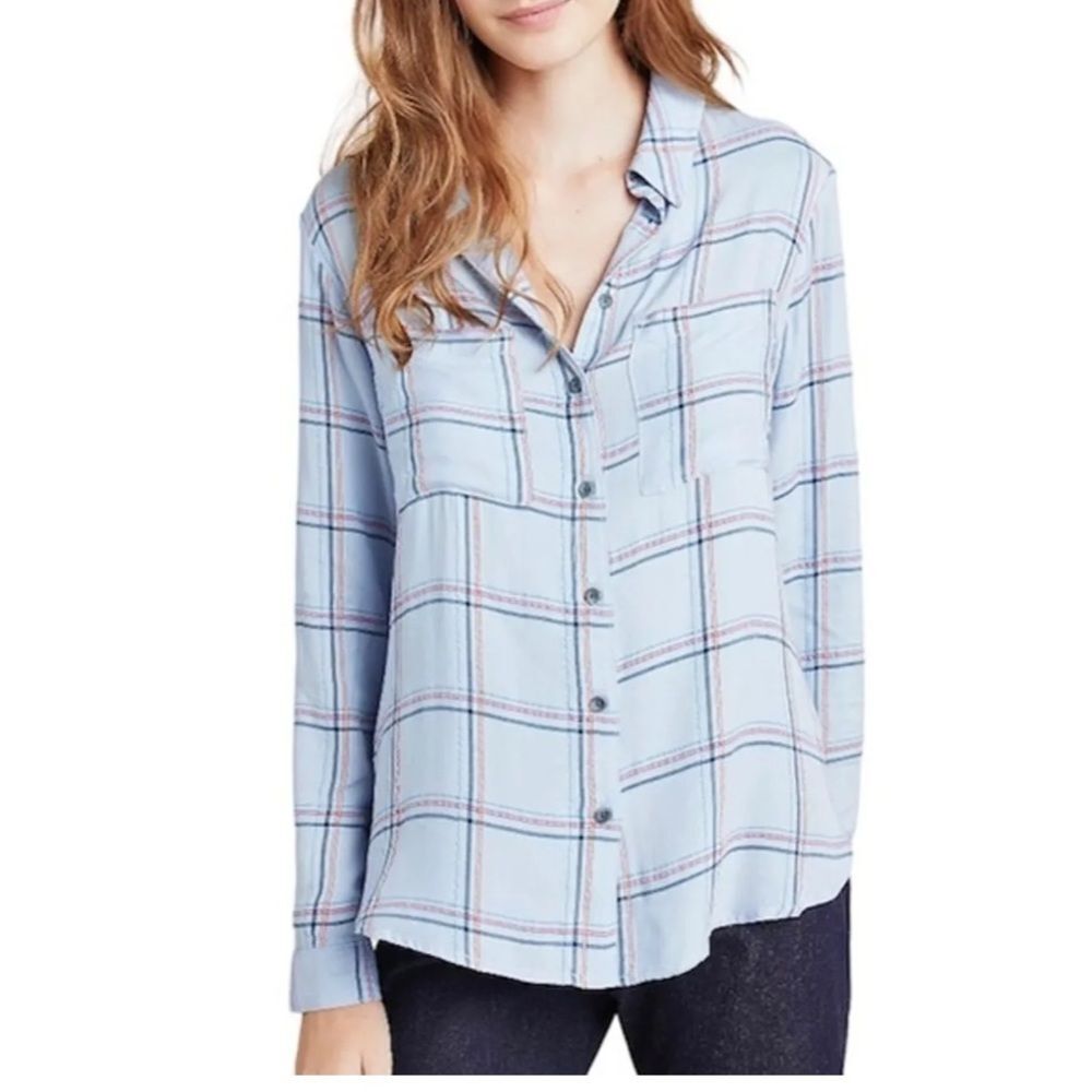Pilcro And The Letterpress Anthropologie Cate Plaid Button down Spmit Back Top